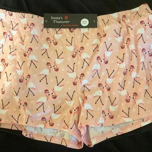 Pajama shorts. The pink pair has flamingos and the black ones are plain.